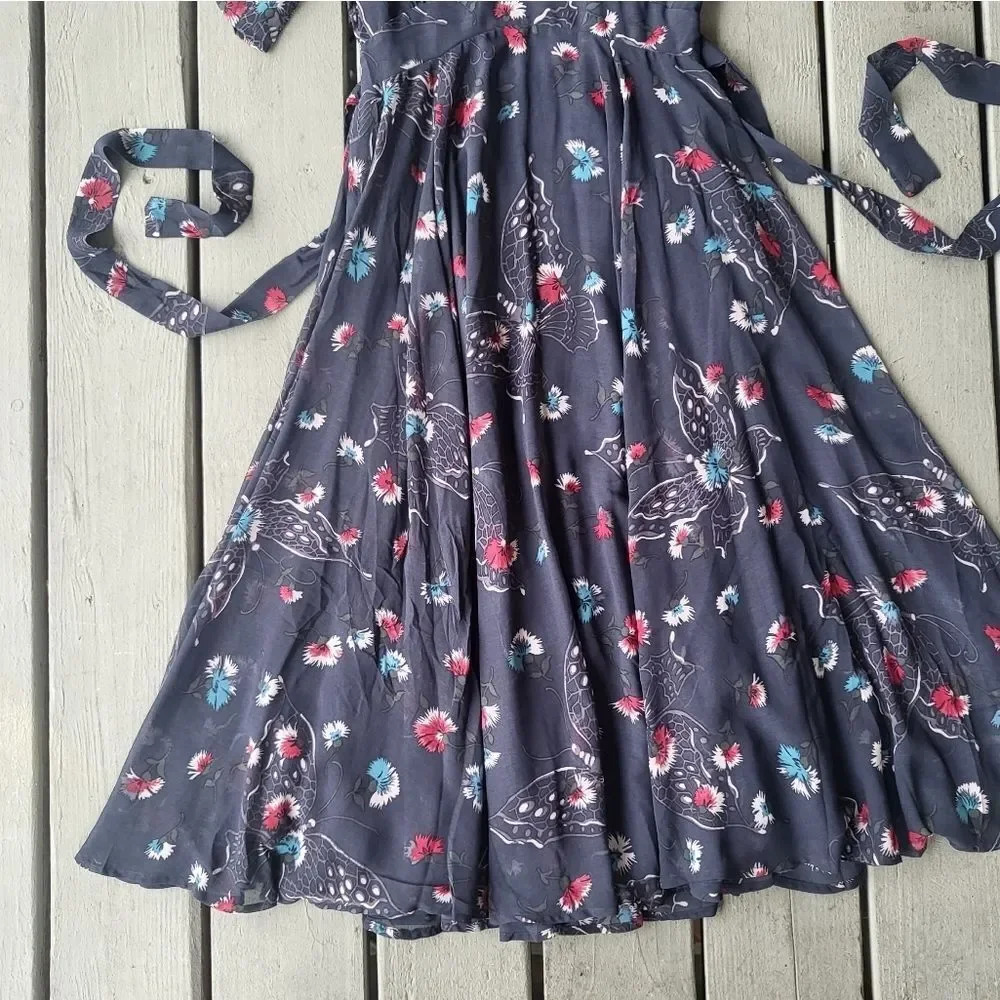 NWT Free People Blue Bonnie Butterfly Print Keyhole Chiffon Boho Midi Dress‎ 2